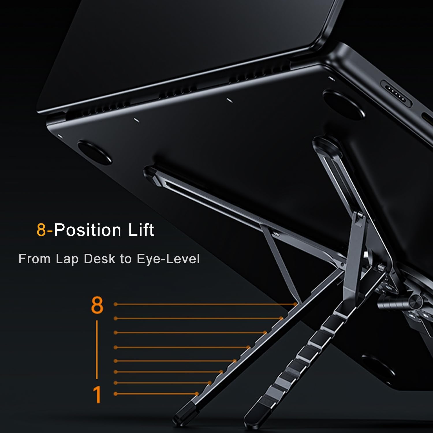 3-In-1 Portable Tablet Laptop Stand for Desk, Magnetic Phone Tripod Holder for Iphone 12-17, Adjustable Aluminum Laptop Riser Support Mount for Home Office and Airplane Travel, Gray