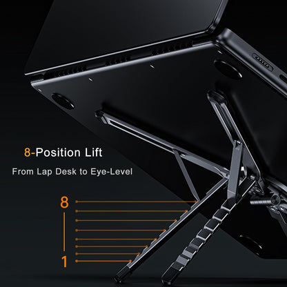 3-In-1 Portable Tablet Laptop Stand for Desk, Magnetic Phone Tripod Holder for Iphone 12-17, Adjustable Aluminum Laptop Riser Support Mount for Home Office and Airplane Travel, Gray