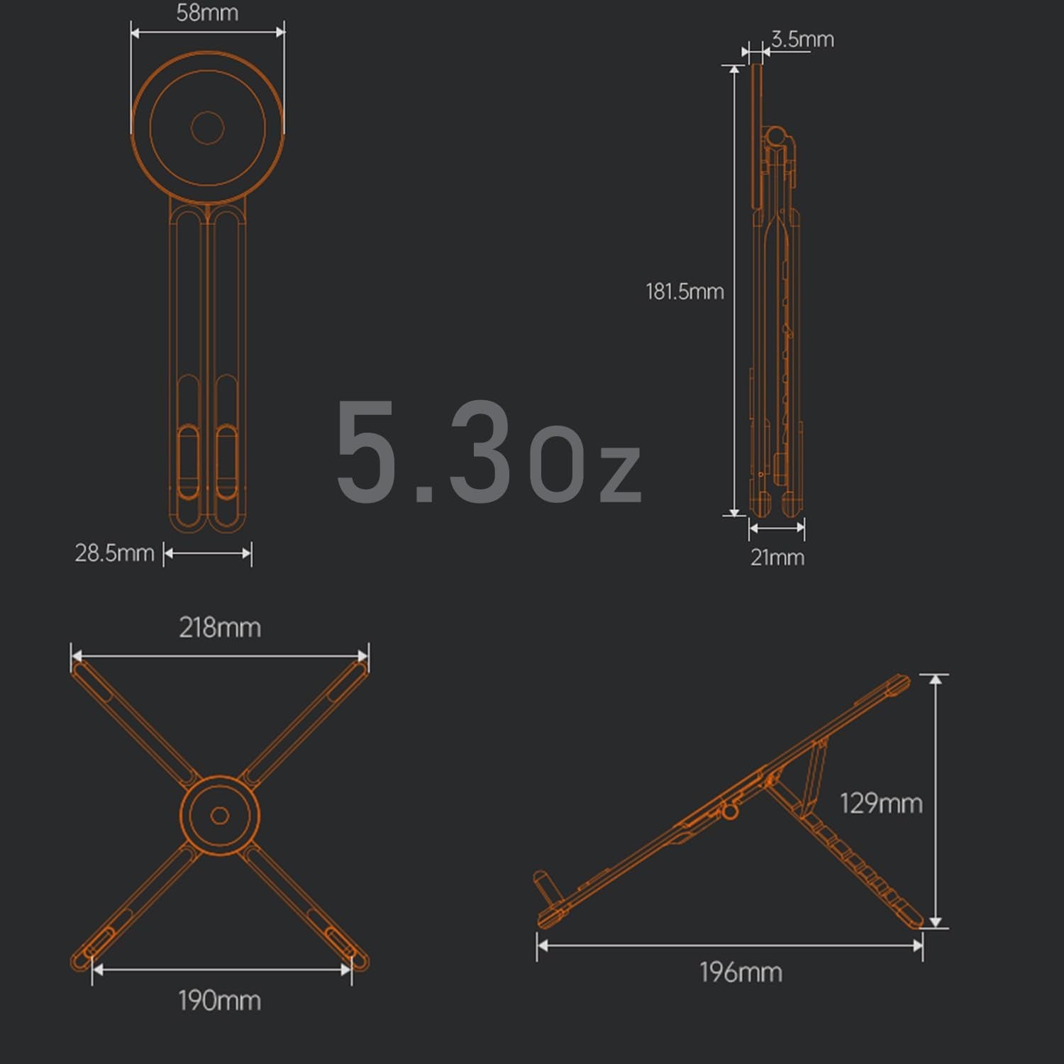 3-In-1 Portable Tablet Laptop Stand for Desk, Magnetic Phone Tripod Holder for Iphone 12-17, Adjustable Aluminum Laptop Riser Support Mount for Home Office and Airplane Travel, Gray